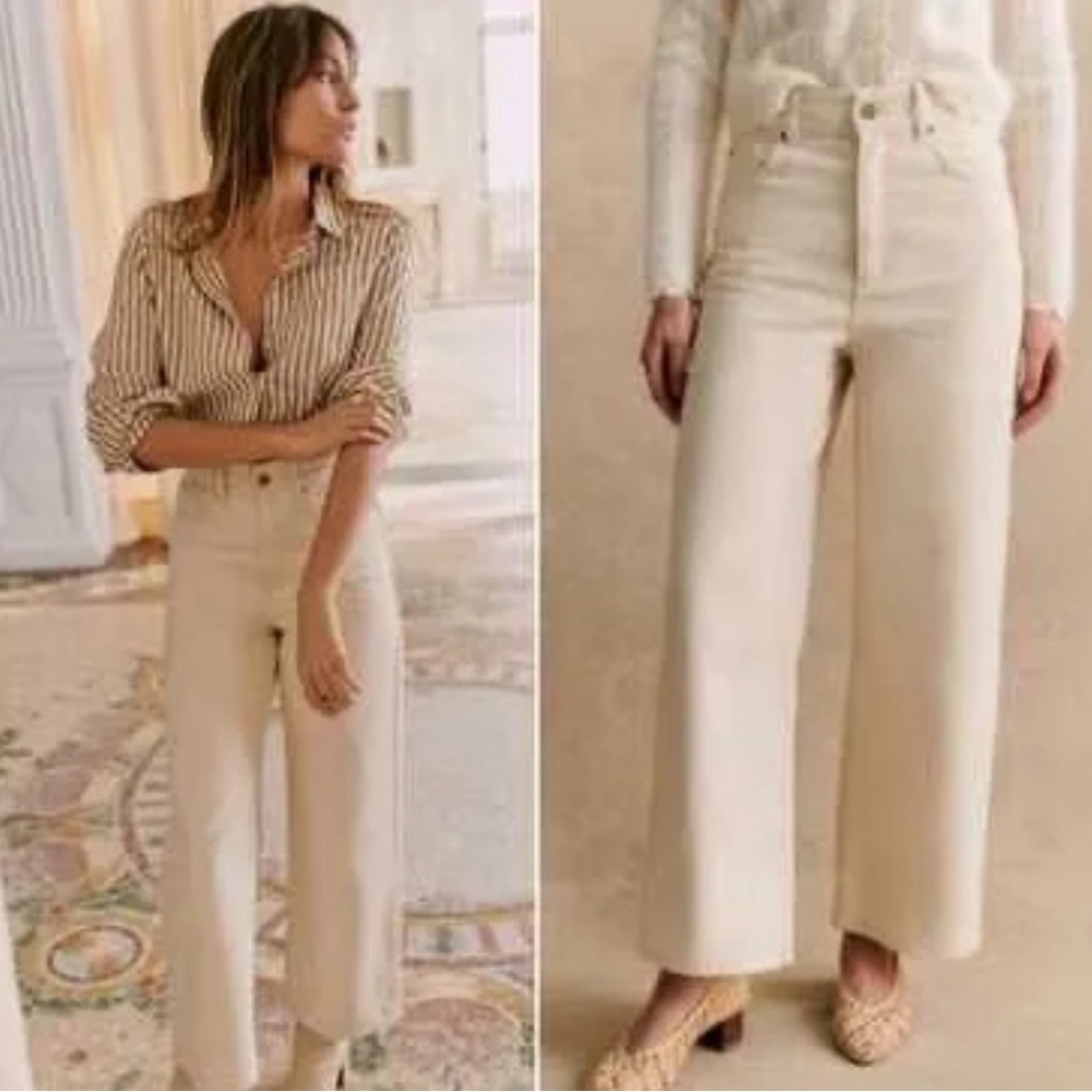 Sezane Ivory Wide Leg Ecru Jeans Size 42 / US 10